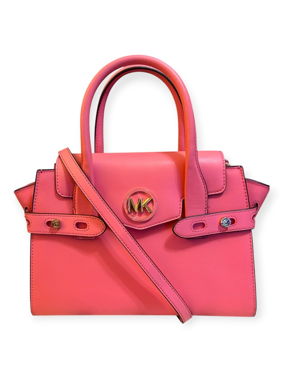 Michael Kors Carmen Medium Belted Satchel. Pink